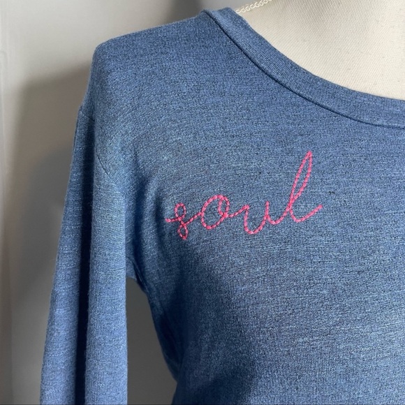 Monrow + Soul Cycle Dip Dyed Crew Neck Sweatshirt Blue Long Sleeve Small - Picture 3 of 9